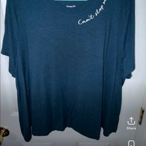 Old Navy Teal Graphic Tee with Script Neckline